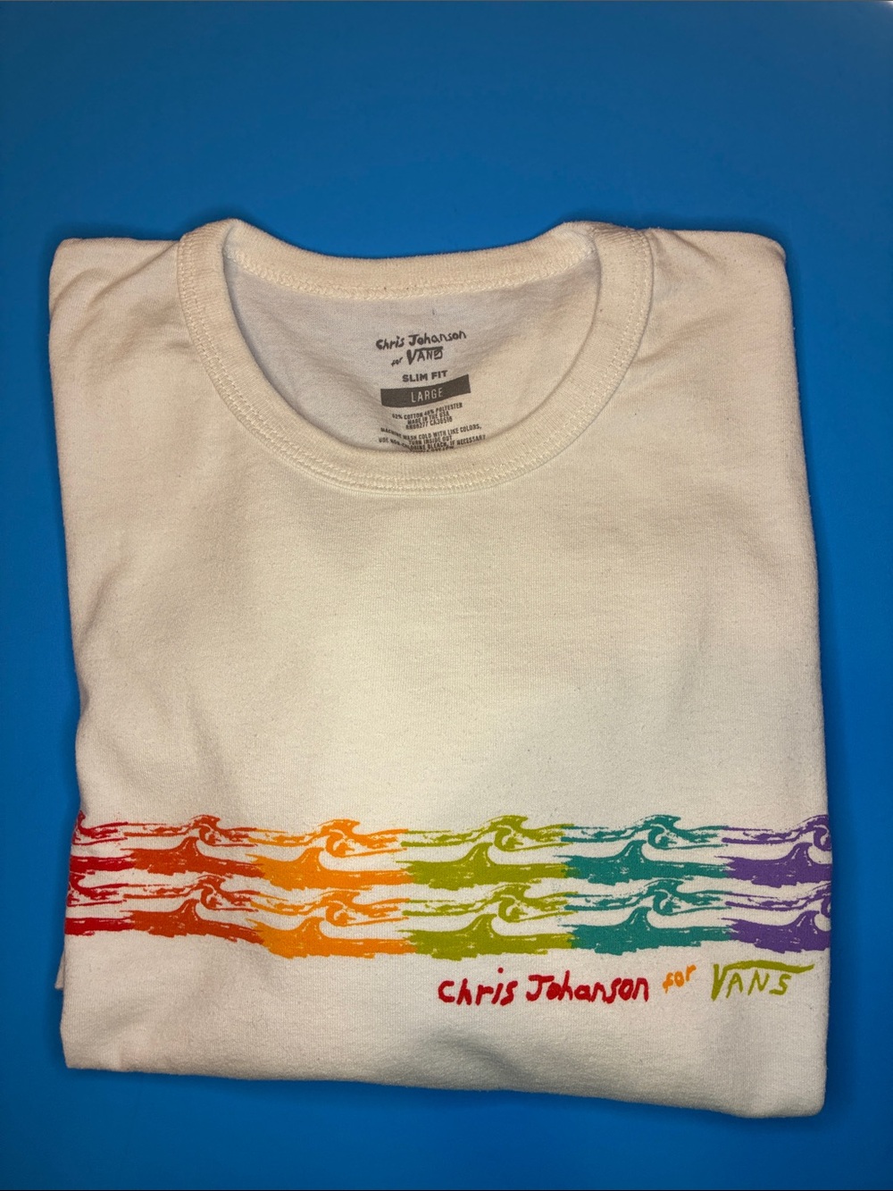Vans White Long-Sleeve Tee with Rainbow Wave Graphic large